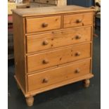 A 20th century pine chest of two short over three long drawers, 90cmW