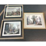 Three hand coloured Italian engravings, September, December and Inverno, each approx. 39x49cm