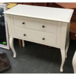 A side table by Laura Ashley Home, white painted, two drawers with cabriole legs, 85cmW