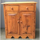 A 19th century fruitwood kitchen cupboard of two drawers above two cupboard doors, 95x48x106cm
