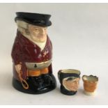 Three Royal Doulton character jugs, including 'The Huntsman', 'Old King Cole', and 'Granny'