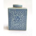 A 19th century Chinese blue and white tea caddy with lid