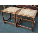 A pair of G-Plan mid century occasional tables with tiled tops, 50cm2
