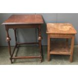 Two oak occasional tables, one 60x60x73cm, the other 51x46x55cm