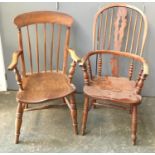 A Windsor chair with pierced splat back, turned arm supports; together with one other 19th century