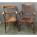 Two 19th century open armchairs, both on baluster turned legs and H stretchers
