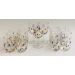 A set of Murano glasses, to include tall glasses (6), short glasses (6) and wine glasses (3)
