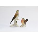 A Karl Ens porcelain figure of a wren, 9cm high; together with a thrush, 15cm high, each marked to