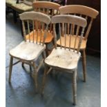 A pair of 19th century stick back kitchen chairs, together with two modern kitchen chairs