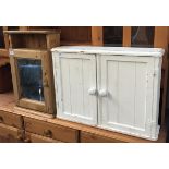 A stripped pine kitchen cabinet with mirrored door, 55cmH; together with a white painted bathroom