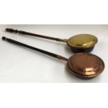 Two copper and brass long handled bed warming pans