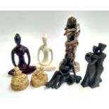 A mixed lot to include mainly resin abstract figures; together with two cherub trinket pots (7)