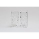 A pair of Bengt Edenfalk for Skruf Swedish cut glass vases, of rectangular form, each signed and