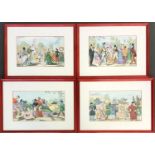 A set of four hand coloured engravings of gatherings within a park, each approx. 21x25cm