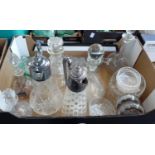 A mixed lot of cut glass and other wares including decanters, jugs, ashtrays, salts etc