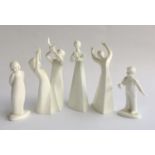 A lot of five Royal Doulton white glazed figurines, to include: Sweetheart Girl; Gift of Freedom;