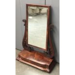 A 19th century adjustable dressing mirror, rectangular bevelled plate, on lyre supports, 92cmH