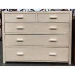 A white painted chest of two short over three long drawers, 99x50.5x77cmH