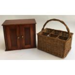 A small early 20th century cabinet, 36cmW; together with a wicker wine basket