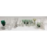 A mixed lot of glassware to include several 19th century hand blown wine glasses; brandy balloons;
