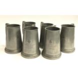 A lot of 6 glass bottomed pewter tankards