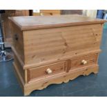 A modern pine blanket box with two drawers below, 92cmW