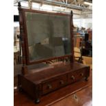 A 19th century rectangular dressing table mirror, with two drawers below, marquetry detail, on