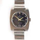 A Certina Argonaut 220 gents stainless steel wristwatch 1973, blue dial with two tone hour