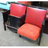 Two folding cinema seats, vinyl upholstered backs, with original ashtray, 111cmW
