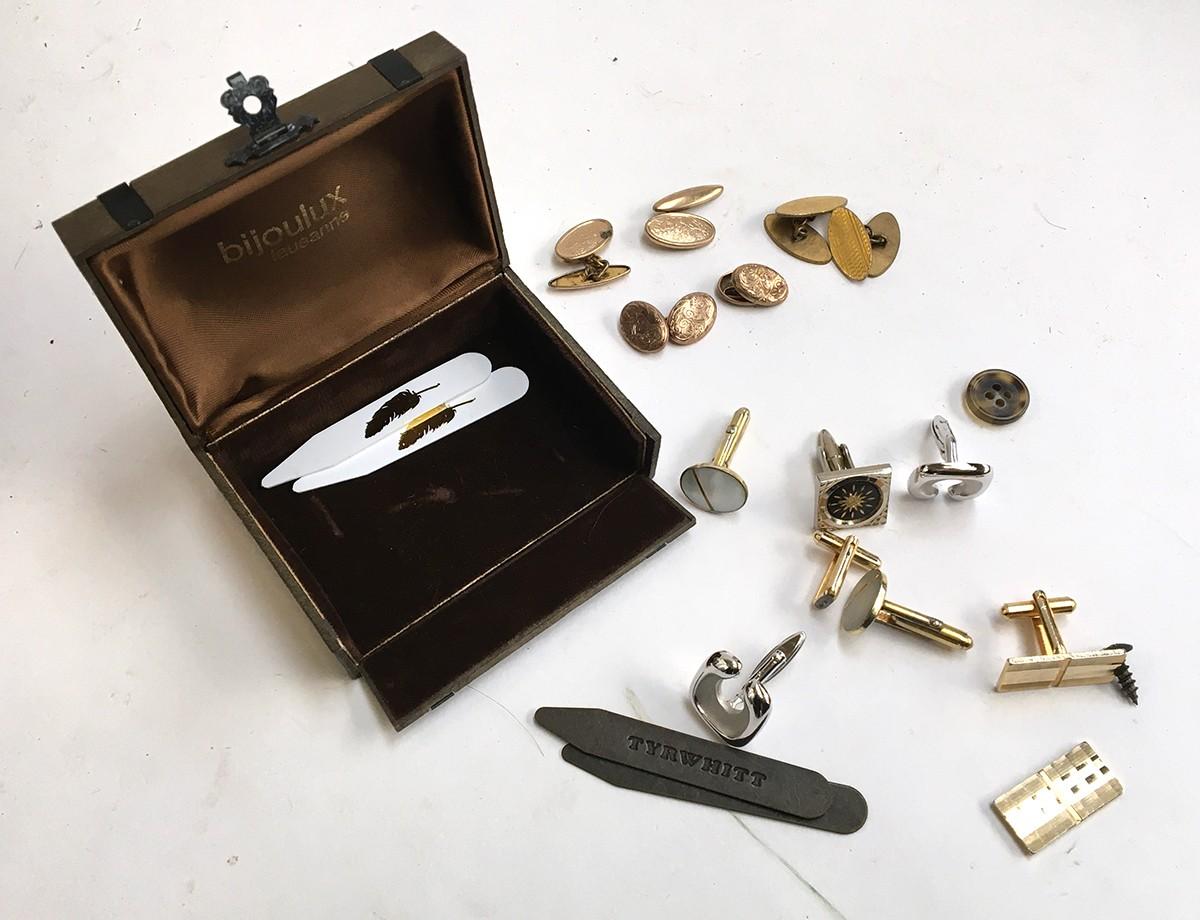 Small lot of cufflinks, one pair gold metal with faded marks