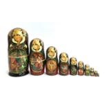 A Russian Matryoshka doll, made of Limewood in Sergiev Posad , the largest 29cmH, the smallest 2cmH,