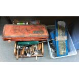 A large lot to include various hand tools, files, toolboxes, die cutting equipment, cased drillbits,