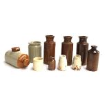 A number of stoneware jars/bottles, stoneware hot water bottle, etc