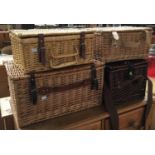 A lot of four wicker picnic hampers, one with some fitted contents