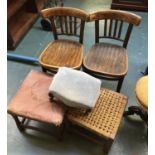 A pair of thonet style chairs, together with three foot stools