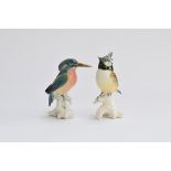 A Karl Ens porcelain figurine of a kingfisher, 12.5cm high; together with a crested tit