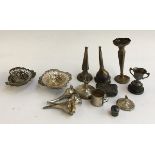 A small lot of various silver items, to include spill vases (af), trophy cups etc