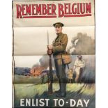 'Remember Belgium. Enlist Today', chromolithograph recruiting poster, published by the Parliamentary