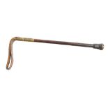 A Swaine & Adeney Ltd London Beagler's whip with whalebone shaft, the handle 45cmL
