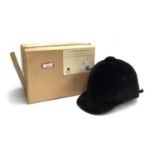 A black felt pytchley high crown hunting cap by S. Patey (London) Ltd., size 7 3/8, in Patey box