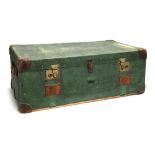 A vintage canvas 'Pukka' travel trunk, monogrammed RDP, side reading R.D Payne, 92cm wide