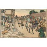 By and after Cecil Aldin, 'The Bluemarket Races', the plate 37x60cm