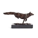 Mark Coreth (born 1958), Running fox, bronze signed and numbered 1/9, mounted to a black marble