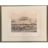 A 19th century coloured engraving after J. Pollard, 'Ascot Grand Stand, The Coming In', 35x45cm