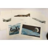 A number of colour prints of American airforce fighter jets and spacecraft, 28x43cm; together with a