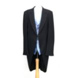 A morning suit, comprising Moss Bros. wool jacket, Hackett blue silk single breasted waistcoat, with