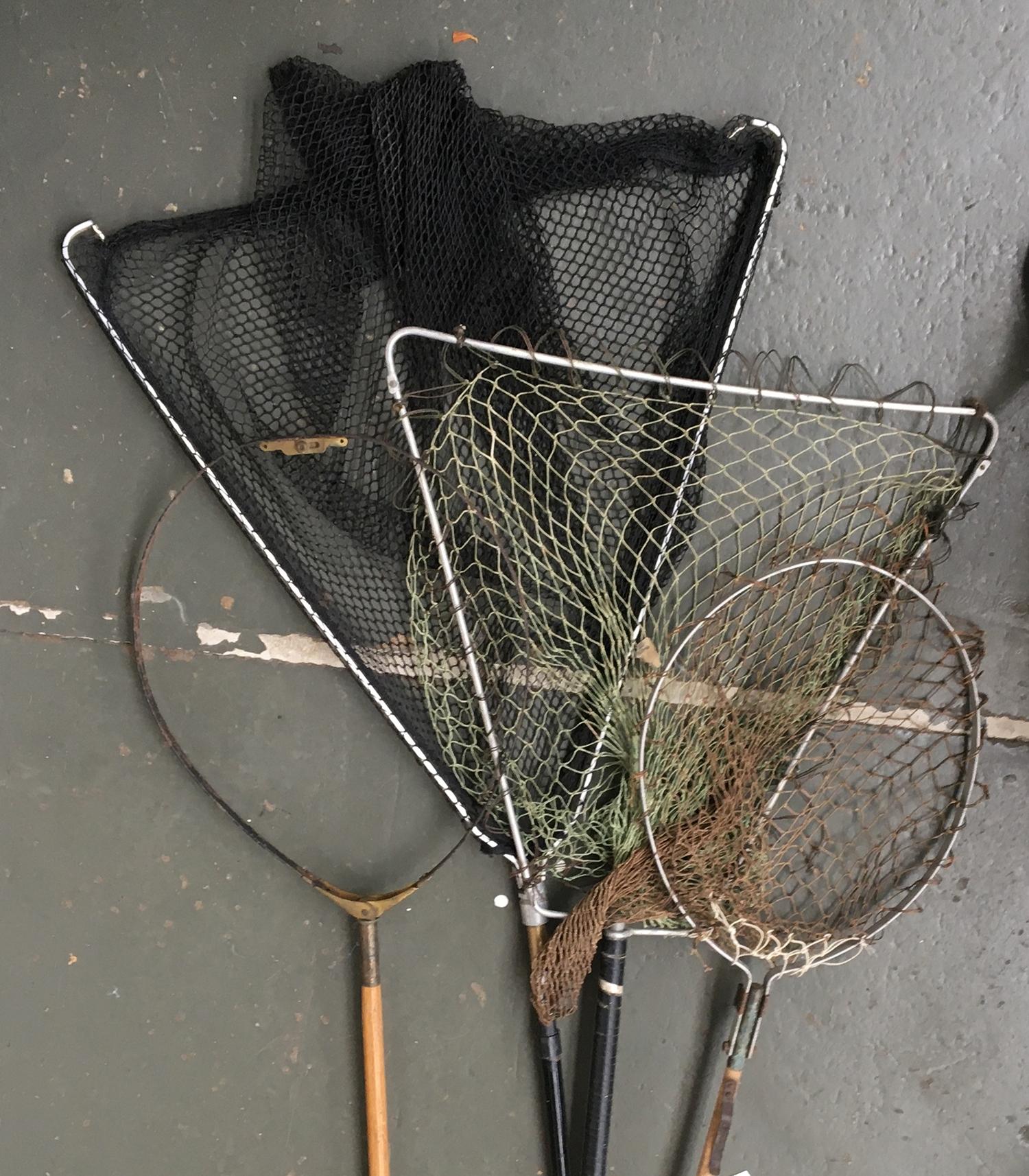 Four vintage landing nets