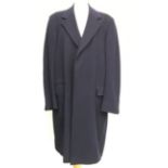 A gent's Aquascutum single breasted navy wool overcoat, single vent to rear, approx. 38" chest