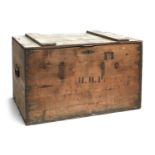 A tin lined pine travel chest, with loop carry handle, 80x50x55cm