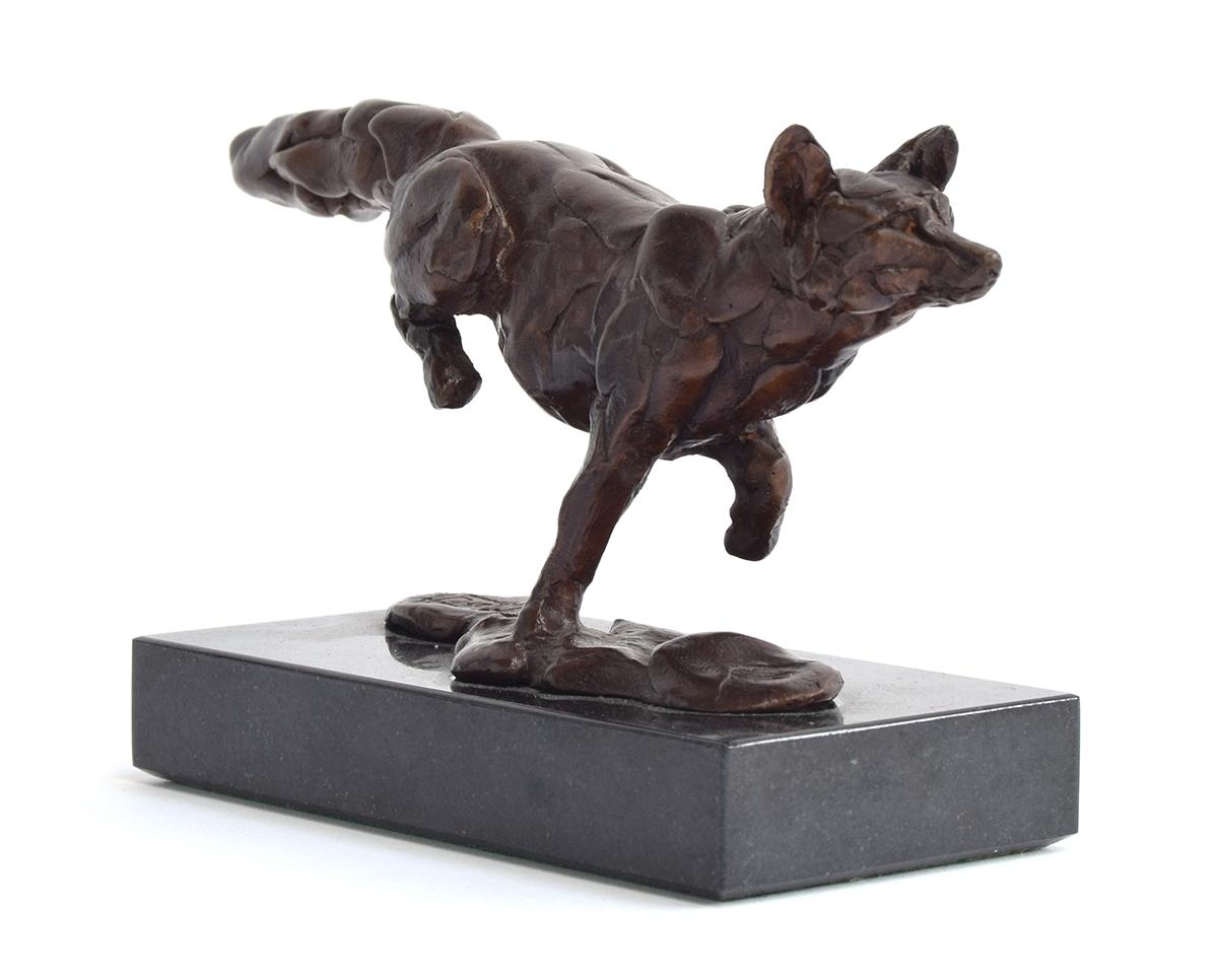 Mark Coreth (born 1958), Running fox, bronze signed and numbered 1/9, mounted to a black marble - Image 3 of 3
